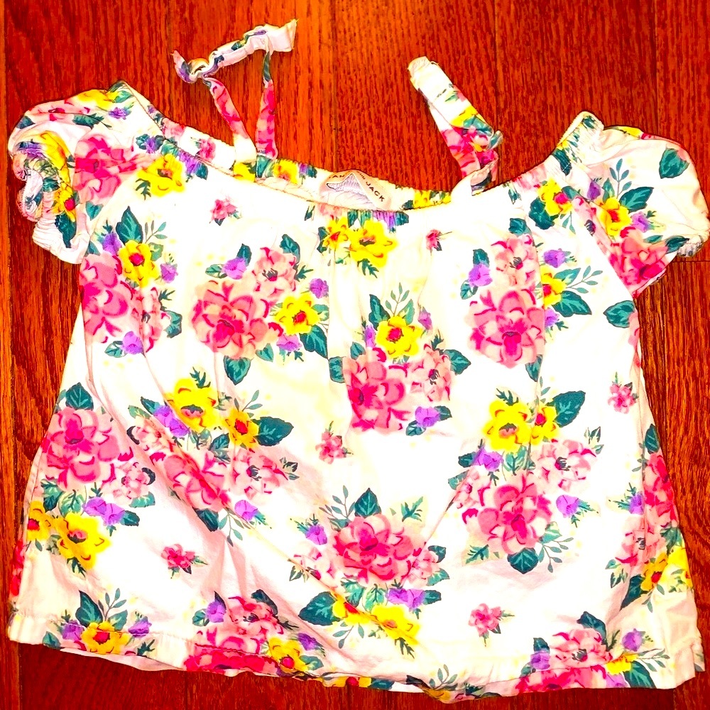 Janie and Jack Pink and Yellow Floral Blouse with Flutter Sleeves